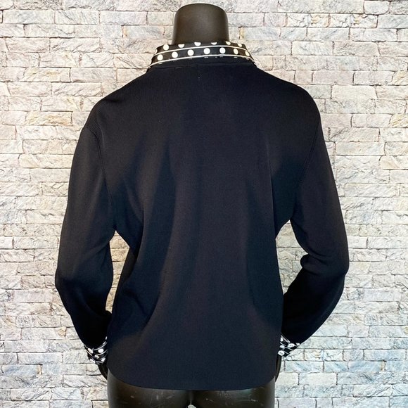 Alfred Dunner Cardigan Style Top Polka Dot Trim Size Medium Faux Button Front - Picture 4 of 6